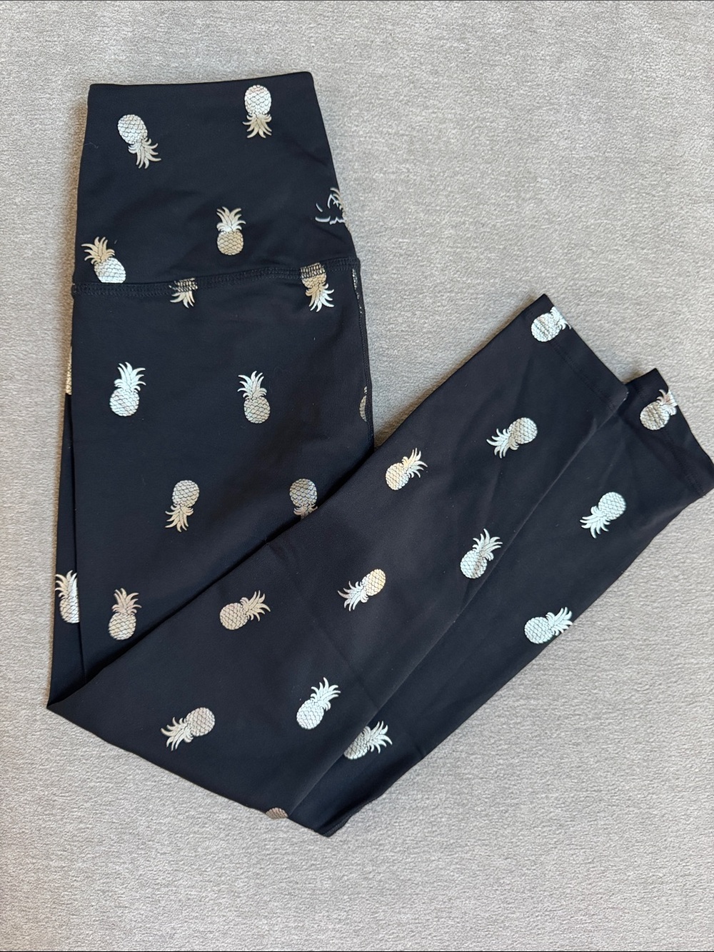 Beyond Yoga Black Leggings with silver Pineapple Print